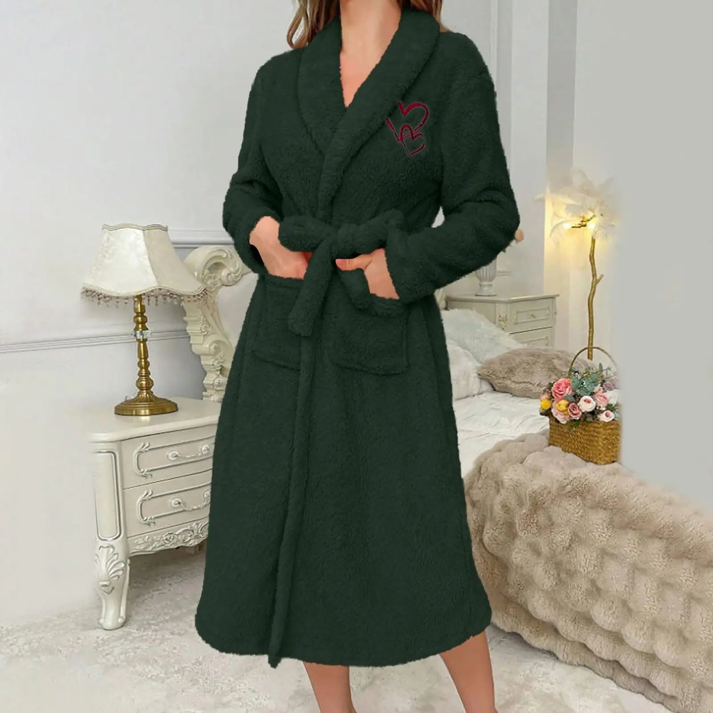 Women'S Long Sleeved Autumn And Winter Warm Bathrobe Home Clothes Plush Sleeping Robe Home Clothes For Home Wear