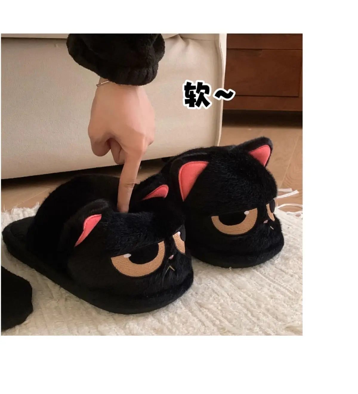 Winter black unhappy kitty slippers women men indoor home slides shoes ladies fun fuzzy kitten slipper cat lovers indoor shoes