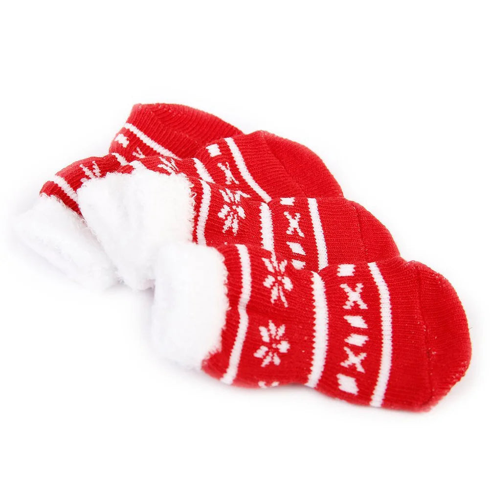 4pcs Christmas Dog Cat Non-Slip Cotton Rubber Red S Anti-Slip Claw Pattern Paws Clean Soles Warmth Pet Cotton Christams Pet