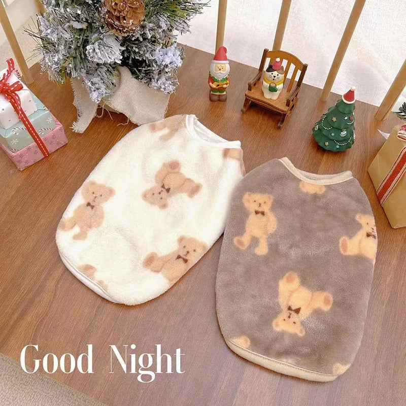 Adorable Bear Print Pet Onesie Sweater Soft Flannel Four-Legged Suit for Dogs And Cats Autumn Winter Pet Clothing
