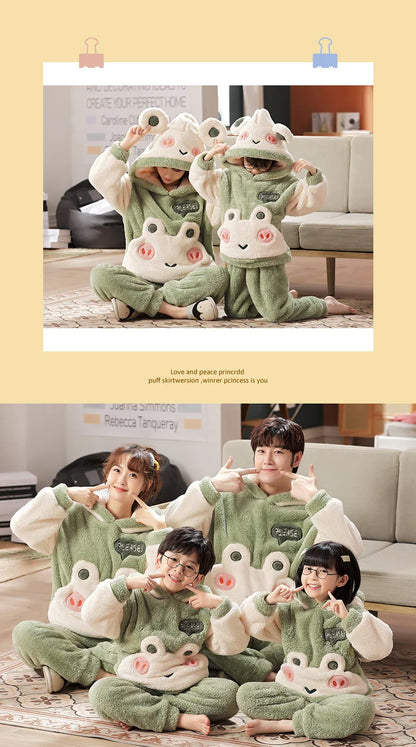 Winter Kids Fleece Pajamas Panda Children Clothing Sets Thick Hooded Pijamas for 4 6 8 12 Years Animal Cartoon Warm Home Clothes