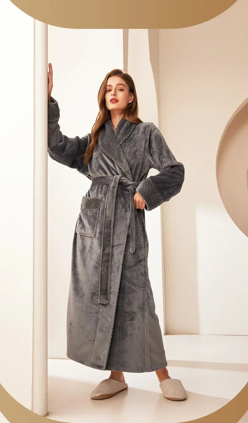 Couple's Oversize Plush Robe Coral Fleece Sleepwear Autumn Winter Home Comfortable Bathrobe for Men And Women
