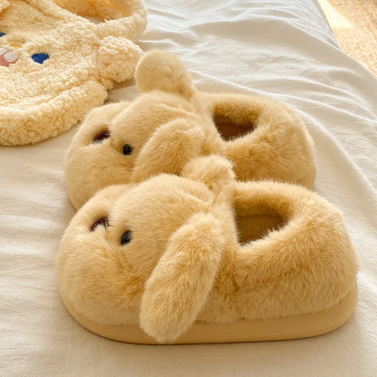 White fluffy dog slippers home cute animal girls flip flops woman home use floor mules warm winter plush puppy shoes