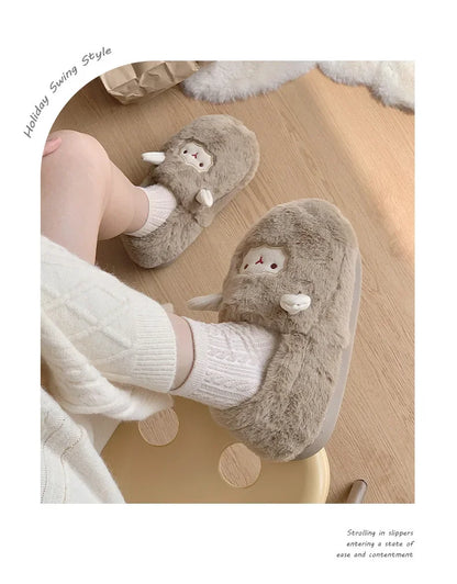 Women's Cotton Slippers Winter Home Indoor Plush Warm Anti-slip Thick Bottom Outdoor Cute Full Cover Heel Cotton Shoes