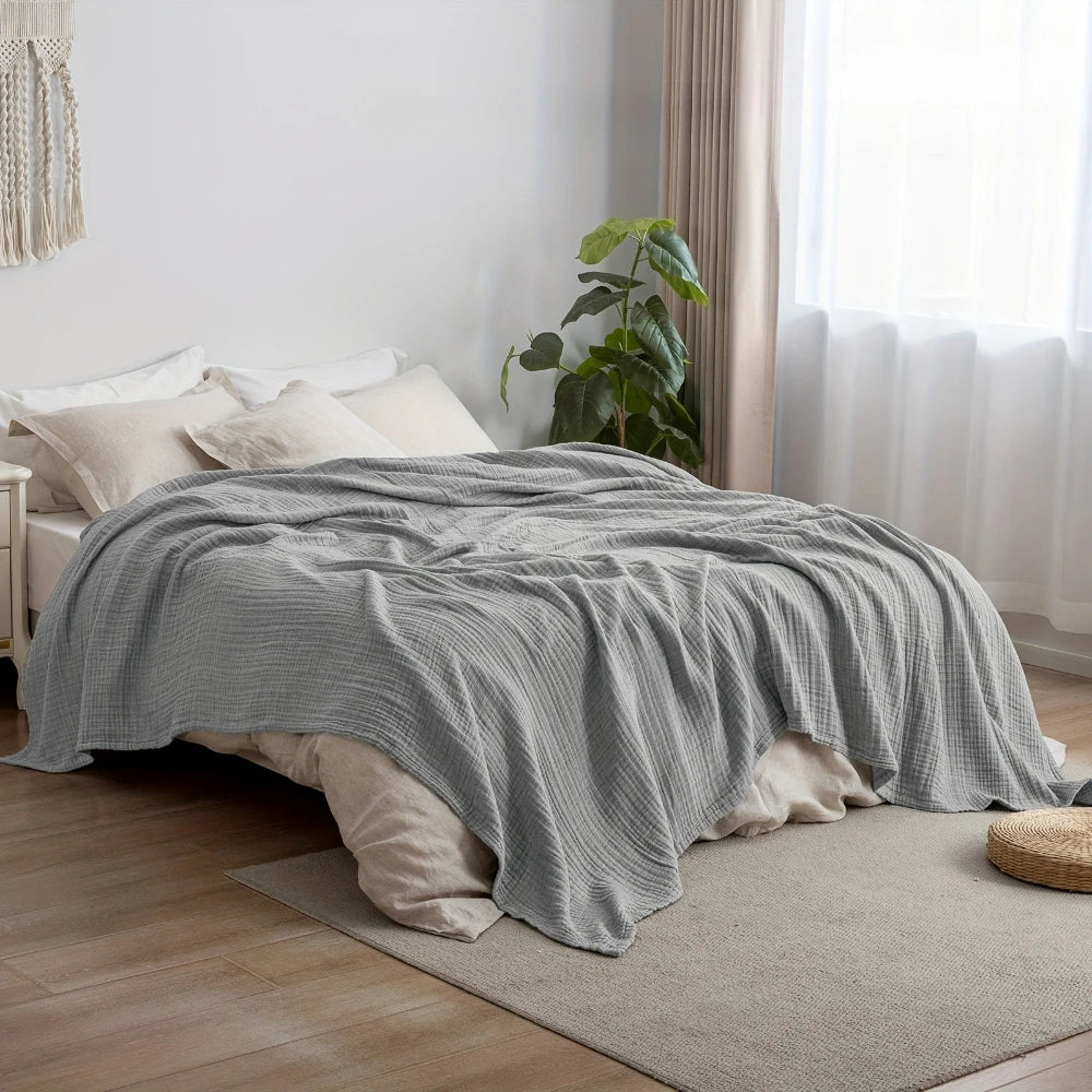 Grand plaid gaze coton 6 couches — Douceur toutes saisons & respirabilité naturelle