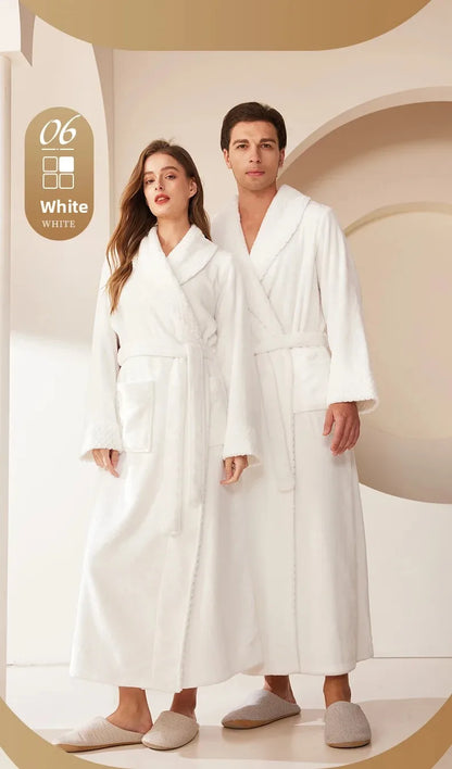 Couple's Oversize Plush Robe Coral Fleece Sleepwear Autumn Winter Home Comfortable Bathrobe for Men And Women
