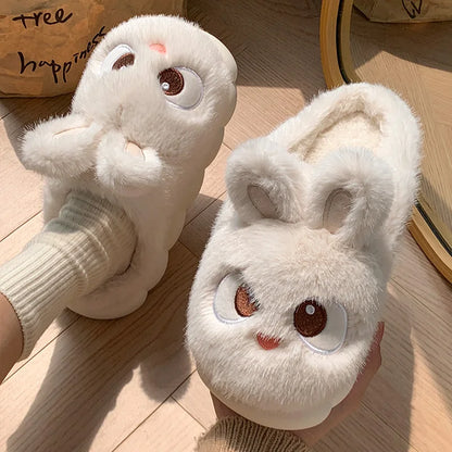 Cute Rabbit 2024 Women's Home Slippers Flat Heel New Women's Slippers Round Toe Casual Winter Warmth Daily Life Plaid Casual Autumn and Winter Shoes Fur Slippers Couple Men's Slippers