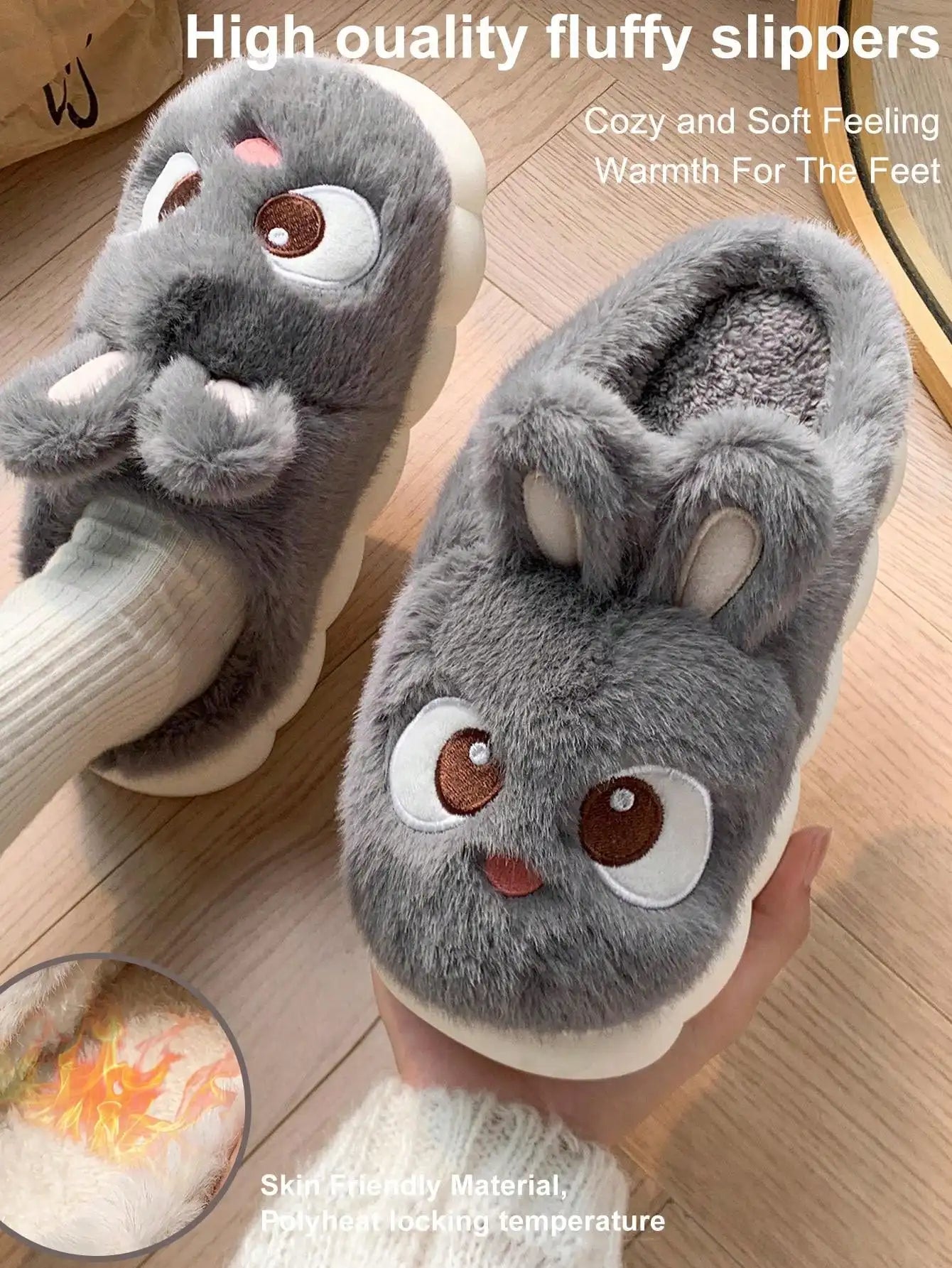 Cute Rabbit 2024 Women's Home Slippers Flat Heel New Women's Slippers Round Toe Casual Winter Warmth Daily Life Plaid Casual Autumn and Winter Shoes Fur Slippers Couple Men's Slippers