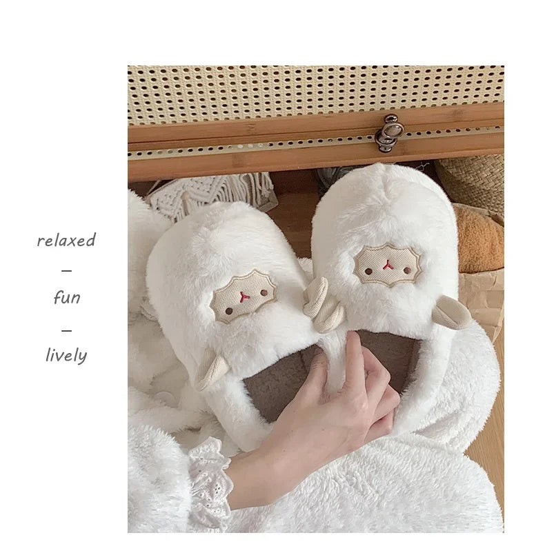 Women's Cotton Slippers Winter Home Indoor Plush Warm Anti-slip Thick Bottom Outdoor Cute Full Cover Heel Cotton Shoes