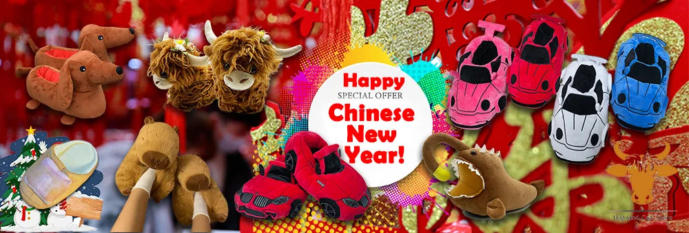 Highland Cow 14 Colors Car Plush Slippers Fun Vehicle Shape Stuffed Shoes Women Men Christmas Indoor House Slippers