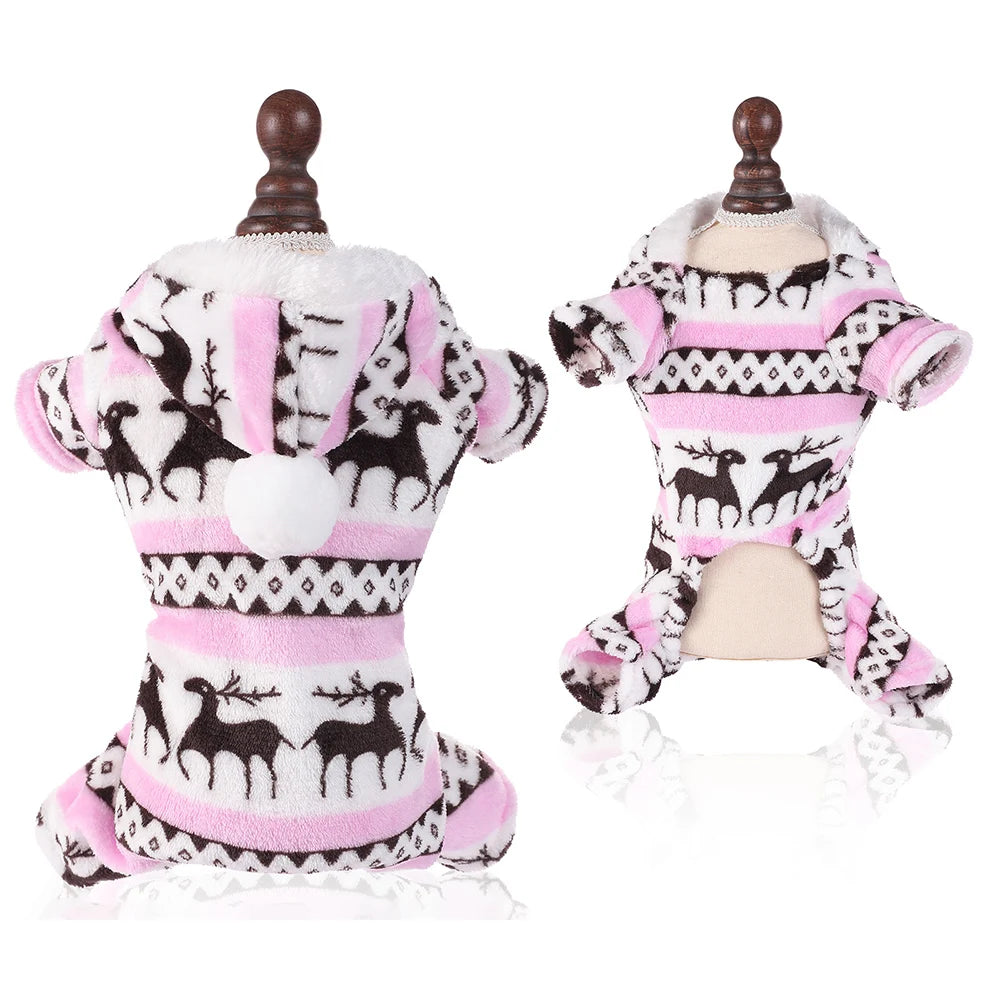 Winter Dog Christmas Jumpsuit Clothes Warm Plush Pet Pajamas for Small Medium Dogs Cats Overalls Puppy York Chihuahua Onesies