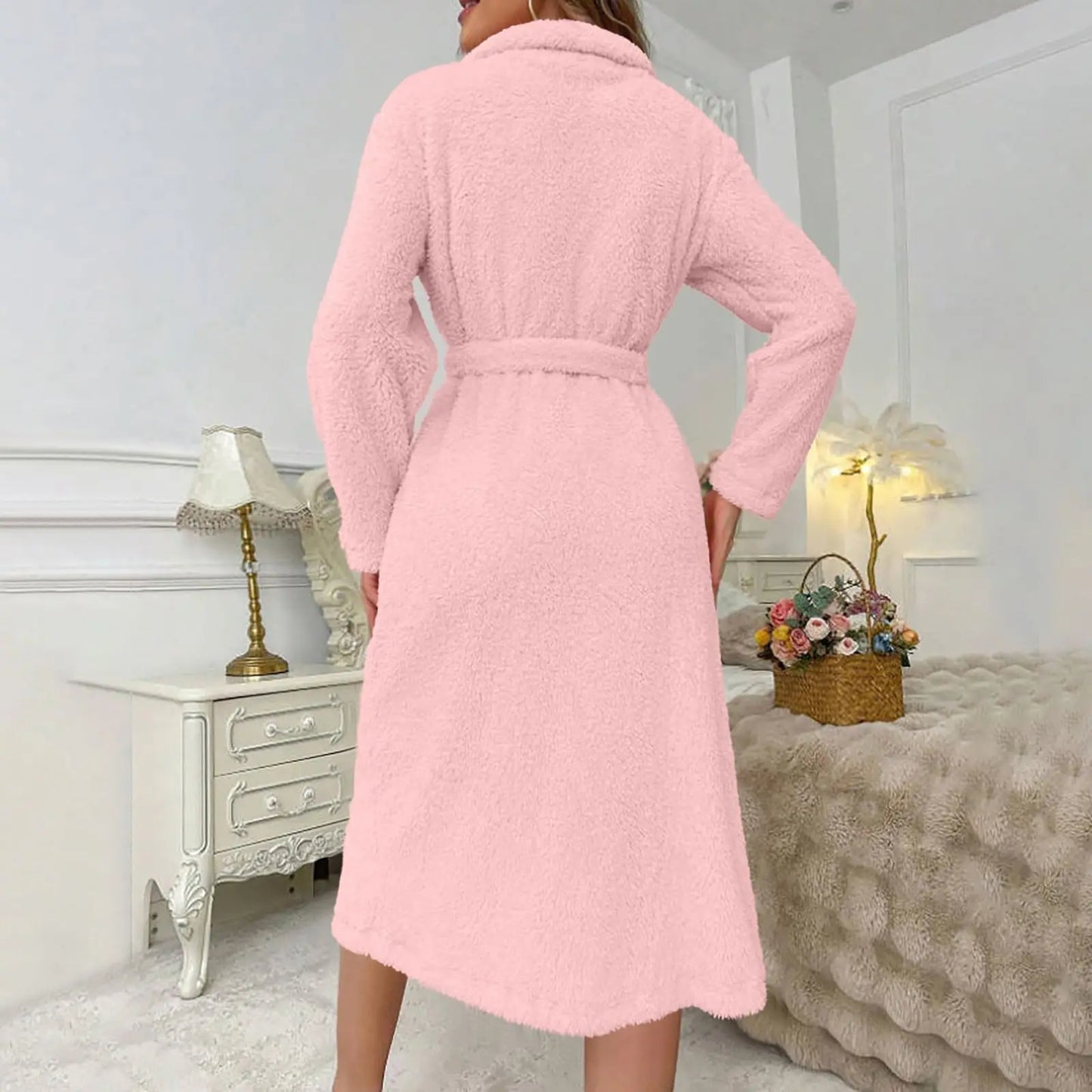 Women'S Long Sleeved Autumn And Winter Warm Bathrobe Home Clothes Plush Sleeping Robe Home Clothes For Home Wear