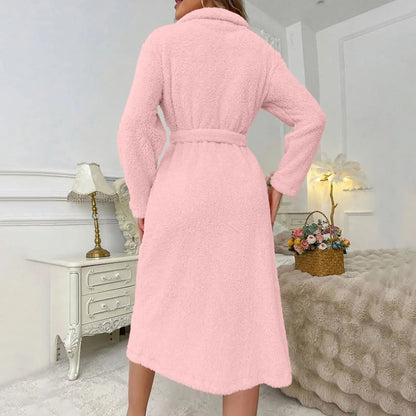 Women'S Long Sleeved Autumn And Winter Warm Bathrobe Home Clothes Plush Sleeping Robe Home Clothes For Home Wear