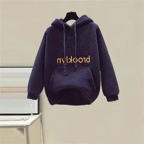 Thickened Lamb Velvet Set Women's Autumn Winter New Embroidery Sweatshirt Women's + Wool Wide Leg Pants Women Two Piece Set