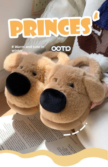 Children's Plush Slippers Anti-Slip Warm Home Indoor Wear Dog Cartoon Soft Soles Comfortable Cotton Slippers for Boys And Girls