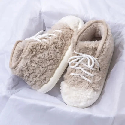 Fashionable New Winter Women's Cotton Slippers Fluffy Fleece Lined Indoor Outdoor Wearable Warm Booties Comfortable Home Shoes