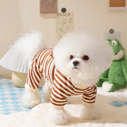 Striped Pet Dog Jumpsuit Spring Autumn Medium Small Dog Clothes Cute Bear Pattern Pet Pajamas Kitten Puppy Sweatshirt Dog Coat