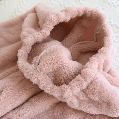 Thickened Flannel V-Neck Couple Sleepwear Long Sleeve Home Clothes Set for Autumn Winter Warm Polyester Fiber Open Cardigan