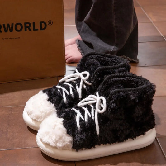 Fashionable New Winter Women's Cotton Slippers Fluffy Fleece Lined Indoor Outdoor Wearable Warm Booties Comfortable Home Shoes