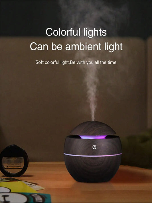 Diffuseur bois Nuitara — détail finition bois naturel et LED d'ambiance