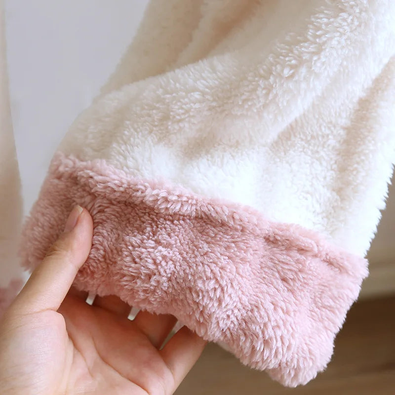 2025 Autumn/Winter New Women's Pajama Set Flannel Thickened Warm Cute Long Sleeve Pants Two Piece Coral Fleece Home Fur Women