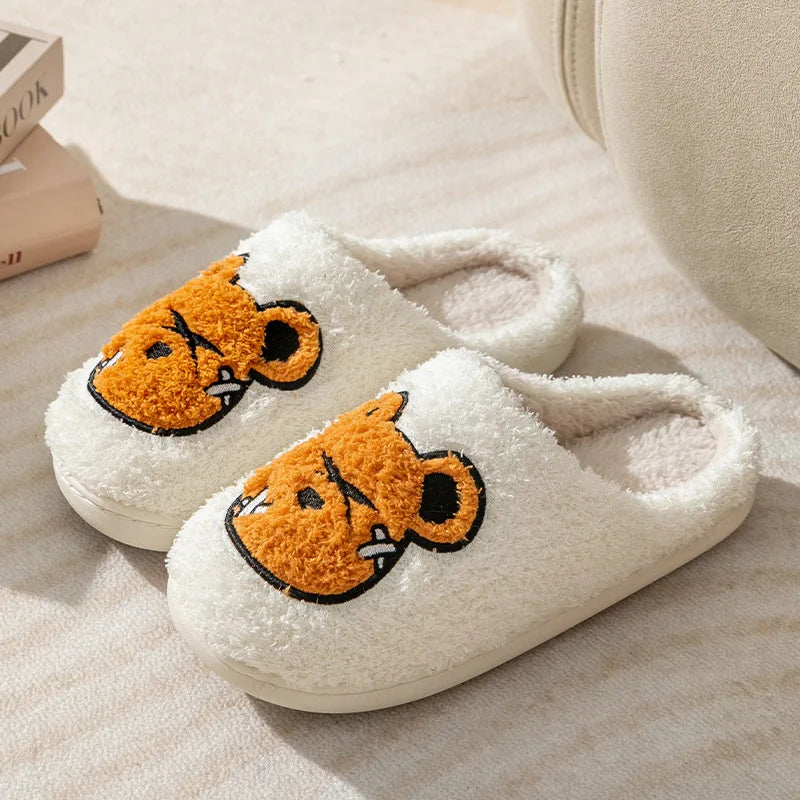 Cute Bear Pattern Home Slippers Soft Plush Cozy House Slippers Anti-skid Slip-on Shoes Indoor For Men Winter Shoes New