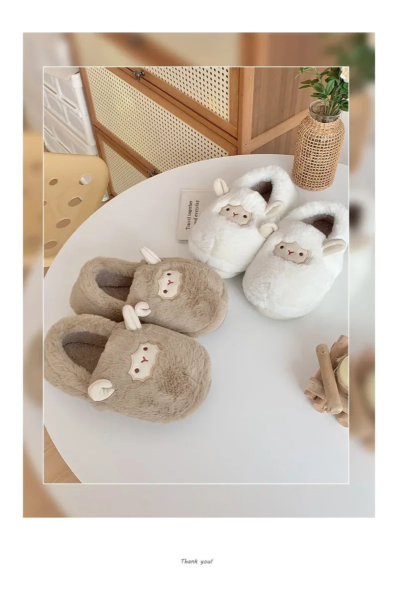 Women's Cotton Slippers Winter Home Indoor Plush Warm Anti-slip Thick Bottom Outdoor Cute Full Cover Heel Cotton Shoes