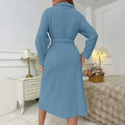 Women'S Long Sleeved Autumn And Winter Warm Bathrobe Home Clothes Plush Sleeping Robe Home Clothes For Home Wear