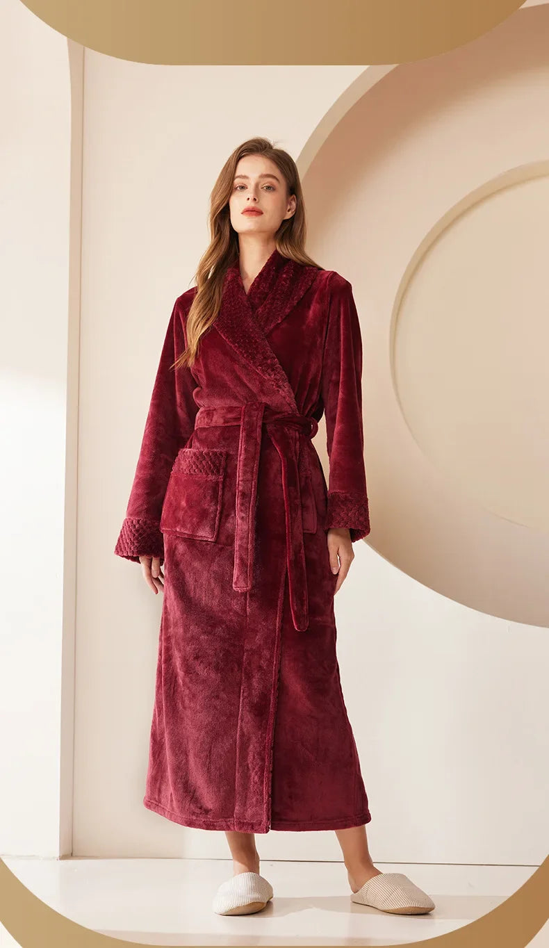 Couple's Oversize Plush Robe Coral Fleece Sleepwear Autumn Winter Home Comfortable Bathrobe for Men And Women