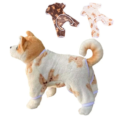 Adorable Bear Print Pet Onesie Sweater Soft Flannel Four-Legged Suit for Dogs And Cats Autumn Winter Pet Clothing