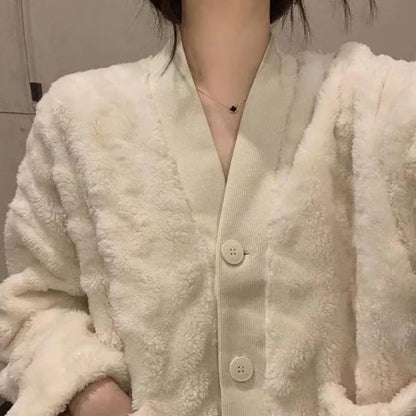 Winter Plush Fleece Thickened Flannel Sleepwear Set Women's Home Clothes Warm Cozy Breathable Long Sleeve Long Pants Home Lei...