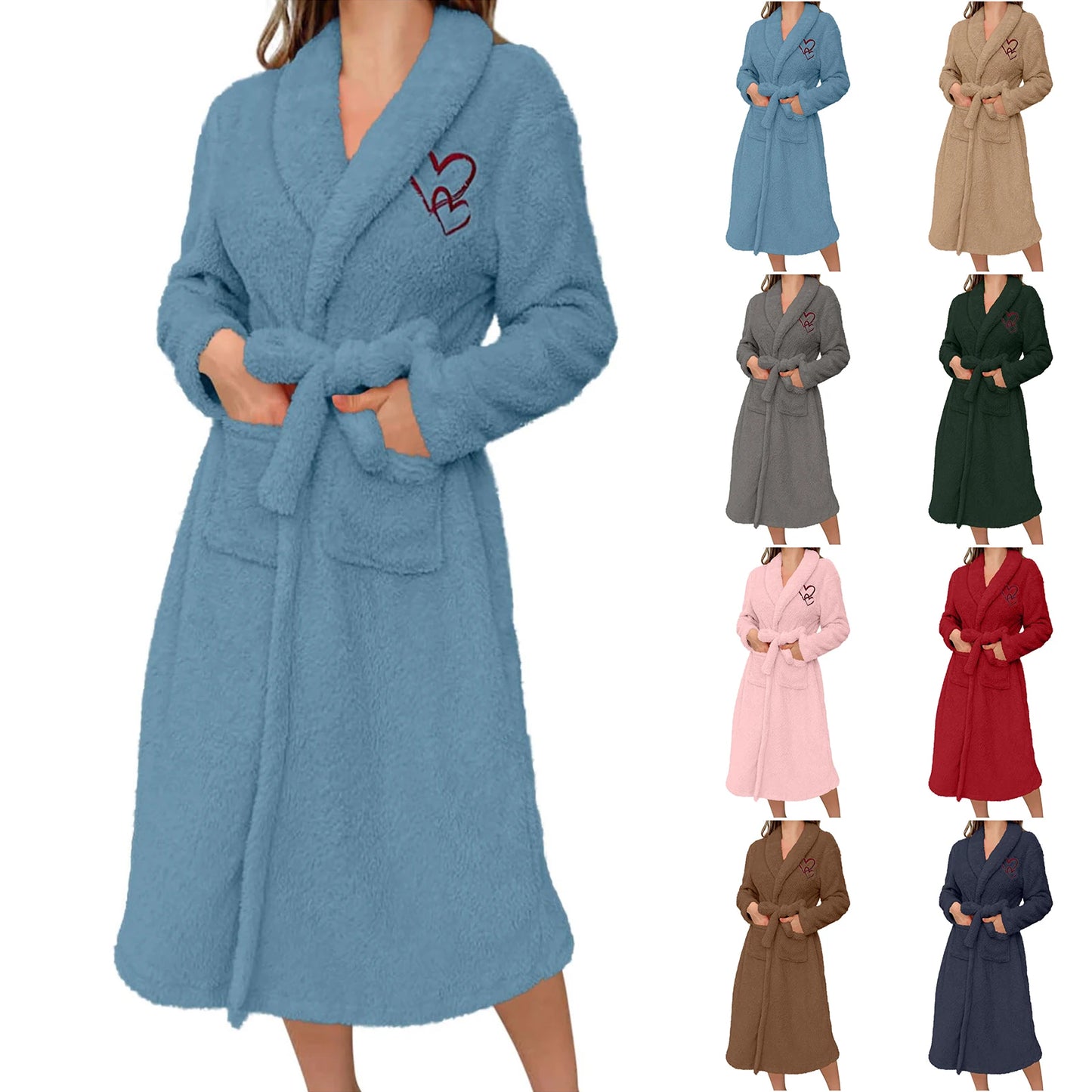 Women'S Long Sleeved Autumn And Winter Warm Bathrobe Home Clothes Plush Sleeping Robe Home Clothes For Home Wear