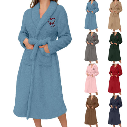 Women'S Long Sleeved Autumn And Winter Warm Bathrobe Home Clothes Plush Sleeping Robe Home Clothes For Home Wear