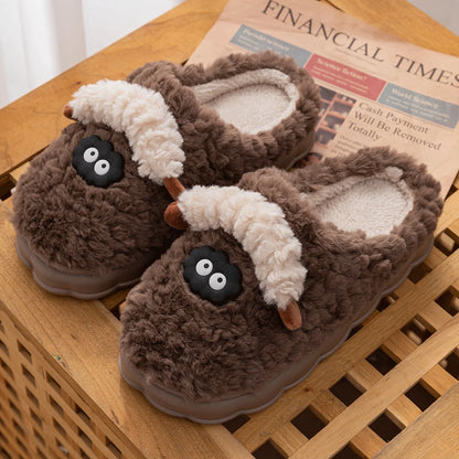 TZLDN Women's Winter Warm Cartoon Sheep Slippers Closed Toe Non Slip Furry House Shoes Women Indoor Bedroom Plush Slippers
