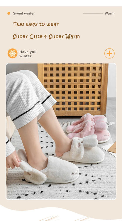 Women Winter Home Slippers Non-Slip Soft Warm House Shoes Men Ladies Indoor Bedroom Couples Cartoon Rabbit Bear Floor Slides