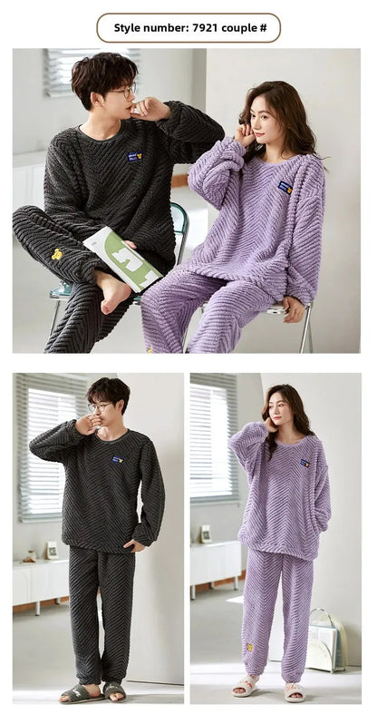 Thickened Coral Fleece Long Sleeve Sleepwear for Couples Spring Autumn Winter Flannel Warm Home Clothes Men Women Winter Home Py
