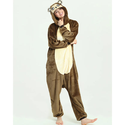 Winter Unisex Brown Monkey Cosplay Costumes Onesies Kigurumi Onesie Pajamas Adults Flannel Pyjamas Animal Sleepwear Jumpsuit
