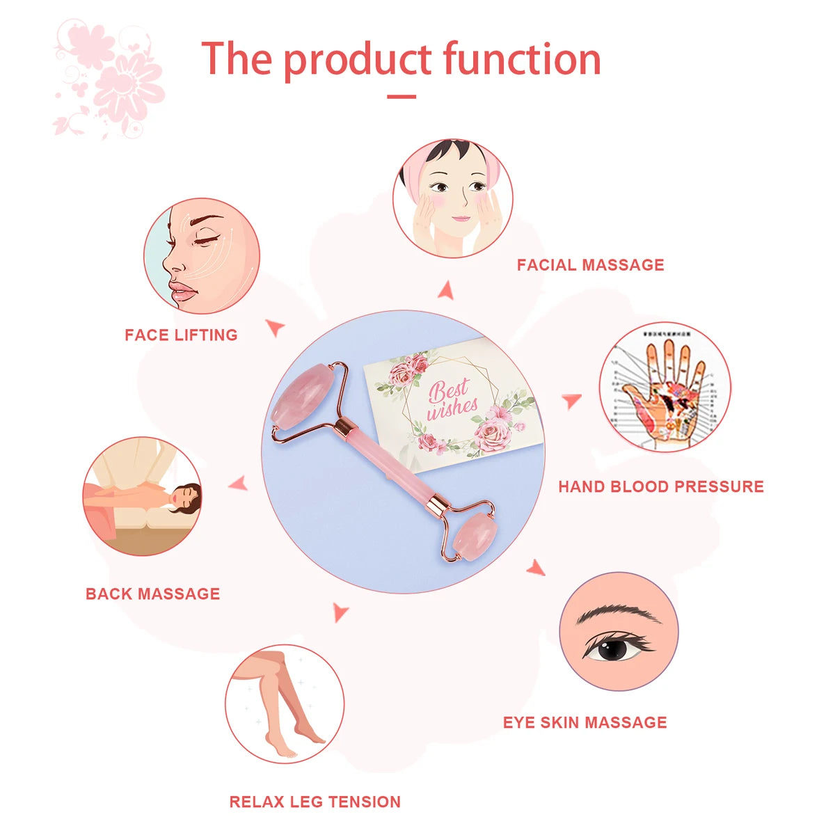 1 pc Rose Quartz Jade Roller Used For Facial Care And Skin Improvement Facial Beauty Roller Relieve Fine Line and Wrinkles Relax