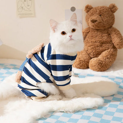 Striped Pet Dog Jumpsuit Spring Autumn Medium Small Dog Clothes Cute Bear Pattern Pet Pajamas Kitten Puppy Sweatshirt Dog Coat