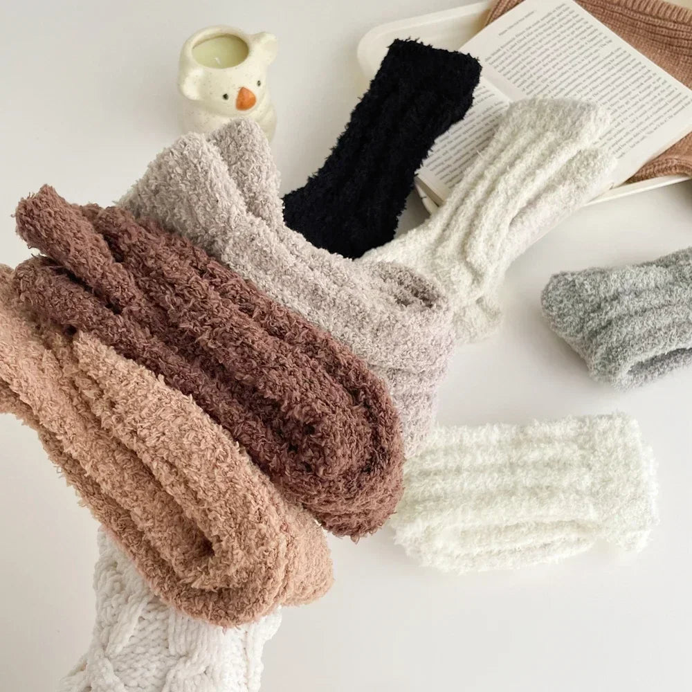 5 Pairs Coral Fleece Winter Socks Men Thick Warm Long Crew Socks Thermal  Cozy Fluffy Sleeping Socks Boys