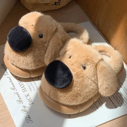 Children's Plush Slippers Anti-Slip Warm Home Indoor Wear Dog Cartoon Soft Soles Comfortable Cotton Slippers for Boys And Girls