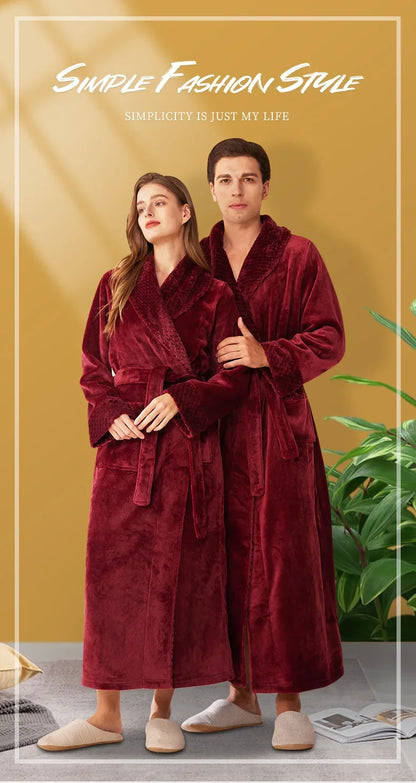 Couple's Oversize Plush Robe Coral Fleece Sleepwear Autumn Winter Home Comfortable Bathrobe for Men And Women