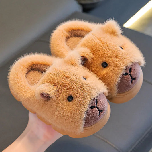Cute Capybara Cotton Slippers for Children Winter 2025 New Warm Fluffy Home Shoes for Anti Slip Plush Slippers for Children