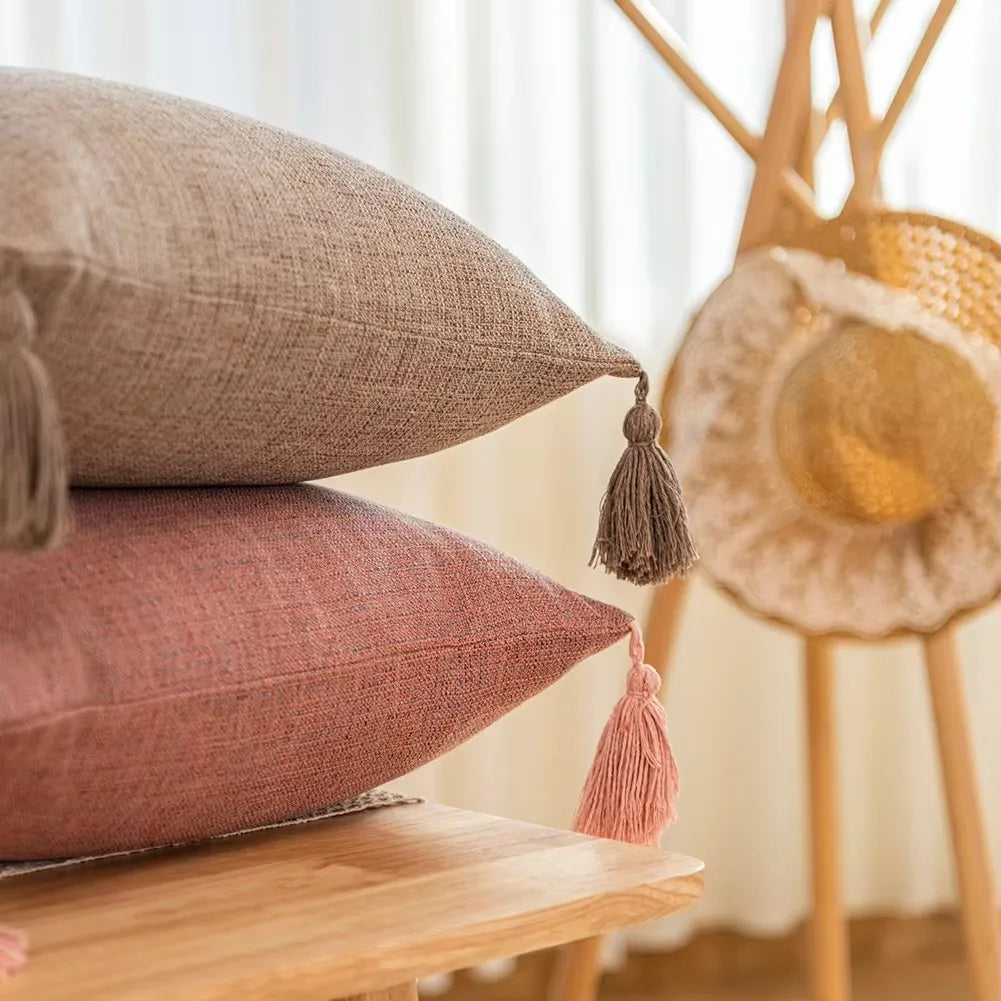 1/2Pcs Spring Throw Pillow Covers Linen Optic Sofa Tassel Pillow Cushion Cover Boho Gift Farmhouse Pillowcase Party Home Decor