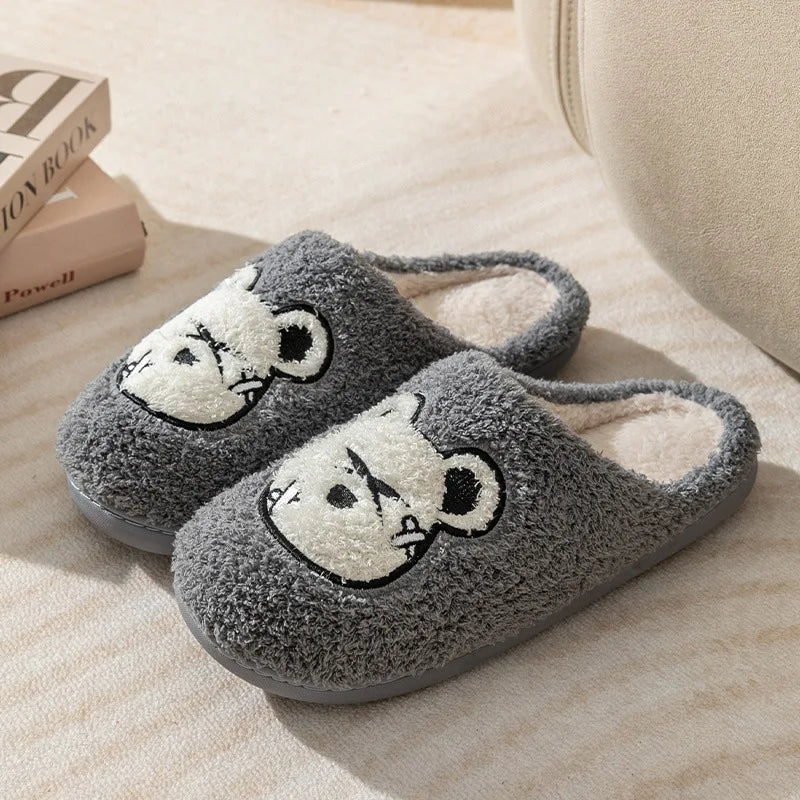 Cute Bear Pattern Home Slippers Soft Plush Cozy House Slippers Anti-skid Slip-on Shoes Indoor For Men Winter Shoes New