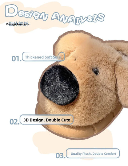 Children's Plush Slippers Anti-Slip Warm Home Indoor Wear Dog Cartoon Soft Soles Comfortable Cotton Slippers for Boys And Girls