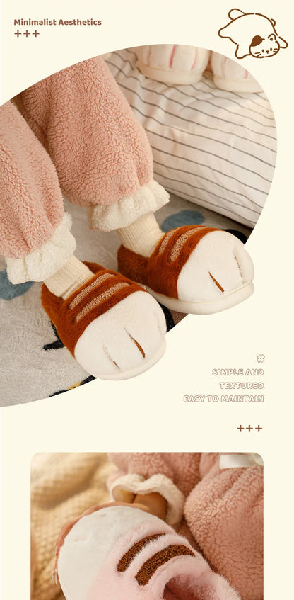 Winter Couple Cat Paw Slippers, Plush Fleece Lined Thick Thermal Home Shoes, Non-Slip Indoor/Outdoor Unisex Anti-Cold House Slid