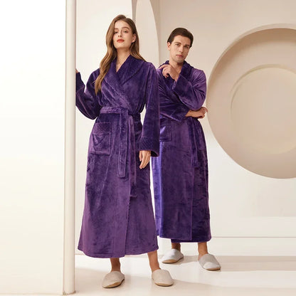 Couple's Oversize Plush Robe Coral Fleece Sleepwear Autumn Winter Home Comfortable Bathrobe for Men And Women