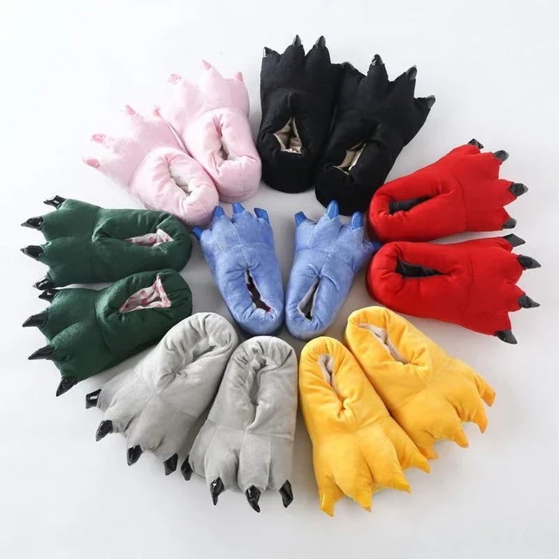 Winter Soft Warm Monster Dinosaur Paw Funny Slippers for Men Women Kids Parent-child Home House Slipper Shoes Room Cotton Shoes