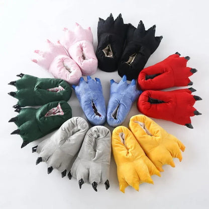 Winter Soft Warm Monster Dinosaur Paw Funny Slippers for Men Women Kids Parent-child Home House Slipper Shoes Room Cotton Shoes